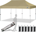 Eurmax USA 10'x20' Pop Up Canopy Tent Commercial Instant Canopies with Heavy Duty Roller Bag,Bonus 6 Sand Weights Bags (Khaki)