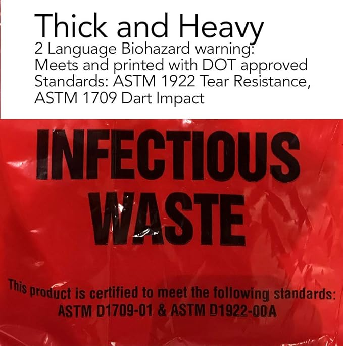 RESILIA Biohazard Bags - Hazardous Waste Disposal, Meets DOT ASTM Standards for Hospital Use, OSHA Approved, Red, 10 Gallon, 24" W x 24" L, 1.35 Mil, 0.00135 Inch, 250 Bags, Made in the USA
