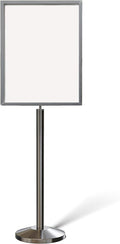 Crowd Control Warehouse Pedestal Standing Floor Sign Frame with Sloped Base, 22 x 28 Inch Vertical, Satin Stainless Steel
