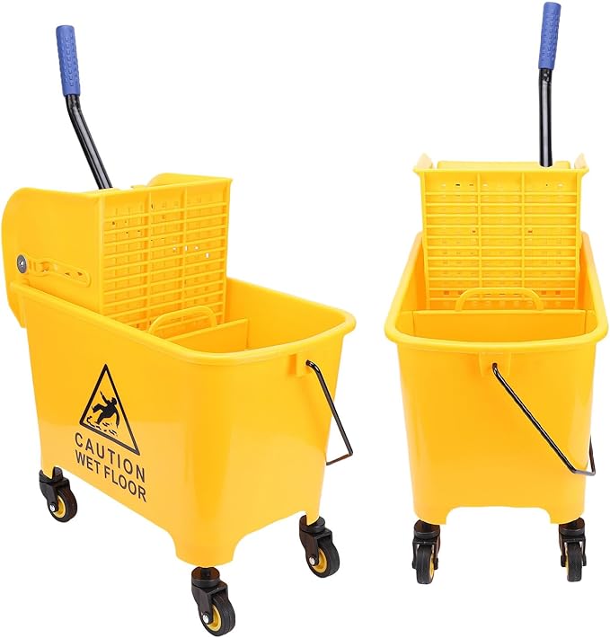 Hyuduo Mop Bucket, 20L Side Press Wringer Commercial Mop Bucket with Wheels and Handle, for Floor Cleaning in Restaurants Offices and Industrial Sites