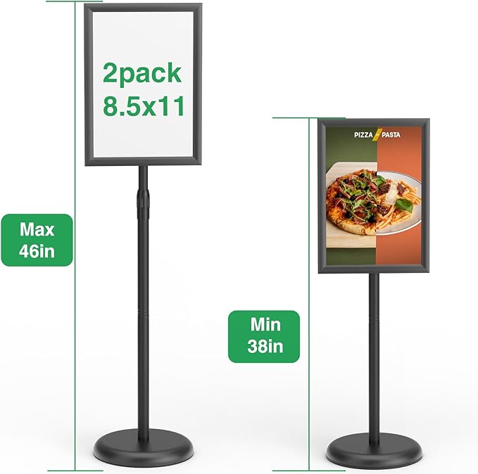 GUOHONG Heavy Duty Sign Stand Adjustable 8.5 x 11 Inch Sign Holder Aluminum Snap Open Frame Floor Poster Stand Vertical Horizontal Black