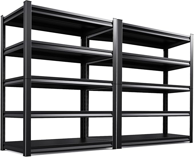 5-Tier Garage Shelving Heavy Duty, 3000LBS Metal Shelving Unit, Adjustable Garage Storage Shelves, Easy Assembly Steel Shelving, Utility Storage Rack Shelf for Warehouse, 72”H*45.7”W*20”D, 2 Pack