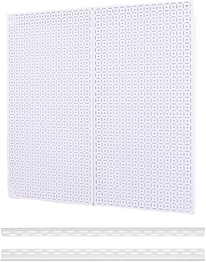 OmniWall Pegboard 2- Panel Side-By-Side Set 32-Inch Tall x 32-Inch Wide Metal Pegboard For Garage & Home Storage White