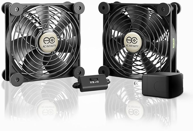 AC Infinity MULTIFAN S7-P, Quiet Dual 120mm AC-Powered Fan with Speed Control, UL-Certified for Receiver DVR PlayStation Xbox Component Cooling