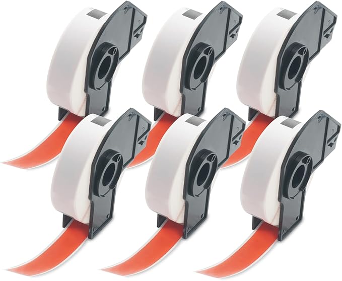 BETCKEY - File Folder Labels Replacement for Brother DK-1203 (0.66 in x 3.4 in), Compatible with Brother QL Label Printers [6 Rolls/1800 Labels, Red]