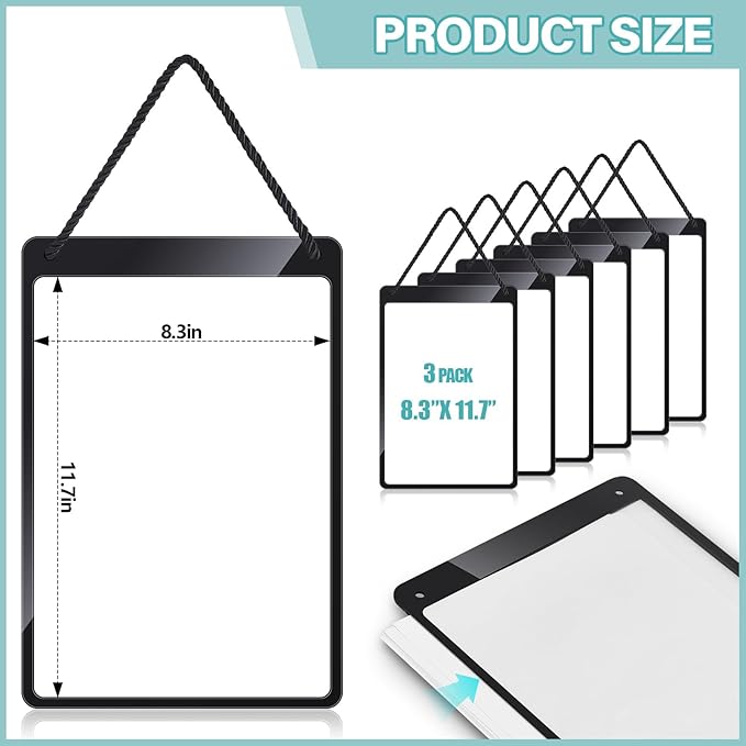 Thyle 3 Pcs Business Retail Hanging Sign Holder 8.3 x 11.7 Inch Plastic Advertising Signage Sign Holder Craftsman's Stall Clear Poster for Store Supermarket Exhibition Mall Restaurant Display