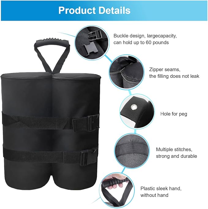 Extra Plus Large Canopy Weights Bag Leg Weight for Pop up Canopy Tent Gazebo Patio Instant Outdoor Sun Shelter,320LBS Tent Weight Sand Bags (4Pack Black)