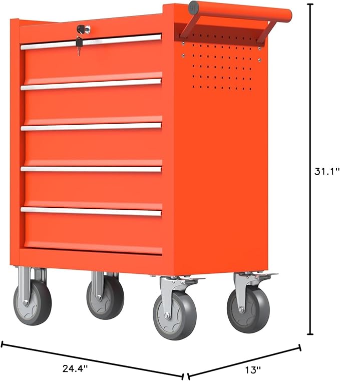 5-Drawers Garage Tool Chest, Large Capacity Tool Cabinet Heavy Duty Mechanic Rolling Tool Box Metal Locking Tool Cart with Drawers and Wheels for Storage