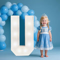 PRELIFE MEMORY 3FT/36 Inch Light Up Marquee Letter A-Z, White Frame KT Board Plug-in KT Board with Bracket White LED Party Decorative Light Decoration for Birthday Party Anniversary (U)