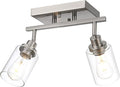 2 Light Track Lighting Kit Brushed Nickel Kitchen Track Lighting Fixtures Ceiling Mount Bathroom Vanity Wall Scones Light Fixture with Clear Glass, Rotatable Spotlight for Kitchen Shop Hallway