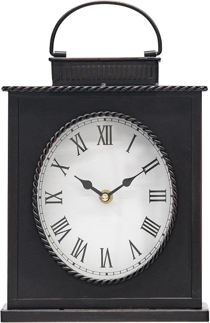 MODE HOME Vintage Mantel Clock with Distressed Finish, Antique Style Battery Operated Metal Decorative Table & Mantel Clock for Living Room Fireplace, Large Decorative Desk & Shelf Clocks for Home