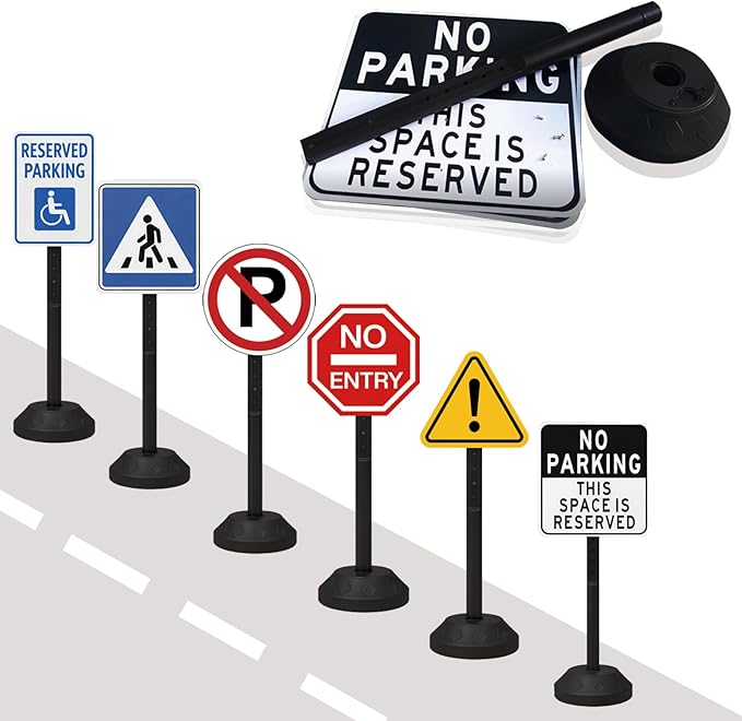 BESEA Portable Sign Holder Stand 6 Pack, Heavy-Duty Fillable Weighted Base Sign Holders, 41 inch Height Standing Sign Holder for Safety Signs, Reserved Parking Sign with Stand – Indoor & Outdoor Use