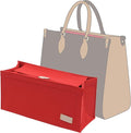 Doxo Purse Organizer Insert, Felt Tote Organizer with Zipper, Bag Insert Organizer Perfect for Lv Onthego MM 35 & D Medium Book Tote Bag (Red-With Cover)