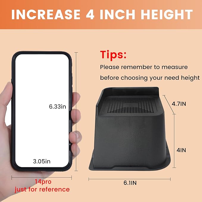 Bed Risers 2 inch, 3 inch, 4 inch, 6 inch or 8 inch Heavy Duty Furniture Risers, Up to 6000 Lbs L Shaped Design Bed Lifts Blocks for Couch Desk Sofa Table (Black, 4 Inch 4 Pack)