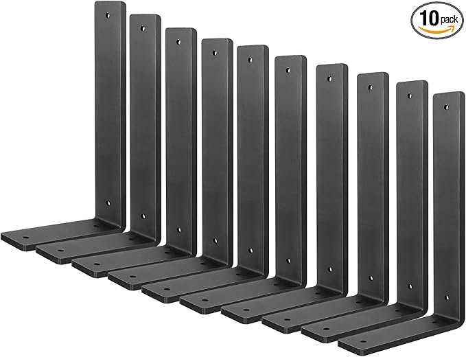 Heavy Duty Shelf Brackets 8 Inch (10 Pack), Rustic L Floating Shelf Brackets, Wall Shelf Bracket for DIY Decorative with Mounting Hardware