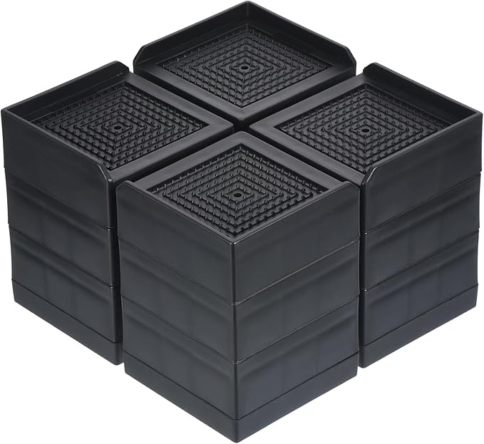 uxcell Furniture Risers 4.3 Inch, 4Pcs Square Bed Risers Adjustable Couch Lifter Block for Extender for Bed Desk Sofa Table Lift Support Up to 1300Lbs, Black