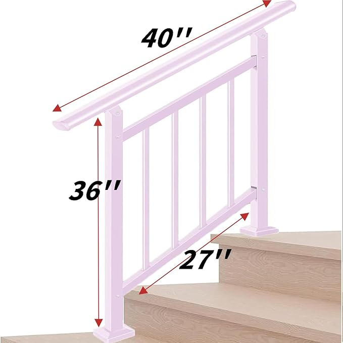 Handrails for Outdoor Steps Suitable for 1 to 3 Steps- Wrought Iron Stair Railing- Step Steady with 3 Feet Handrailing- Safe Indoor Home Banisters (White)