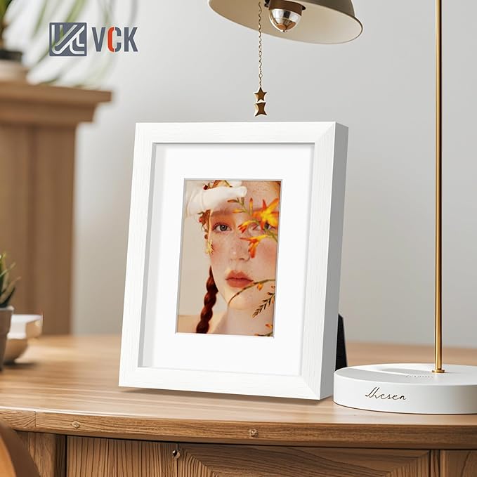 VCK Picture Frame 8×10 Set of 5 Display Pictures 5x7 with Mat or 8x10 Without Mat, High Definition Glass Multi White Photo Frames for Baby Pictures, Weddings, Portraits Display