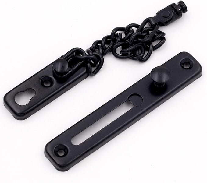 2 Pack Door Chain Lock, KINJOEK Stainless Steel Security Chain Guard with Spring Anti Theft Press Lock, Heavy Duty Polished Door Latch with Screws, Black