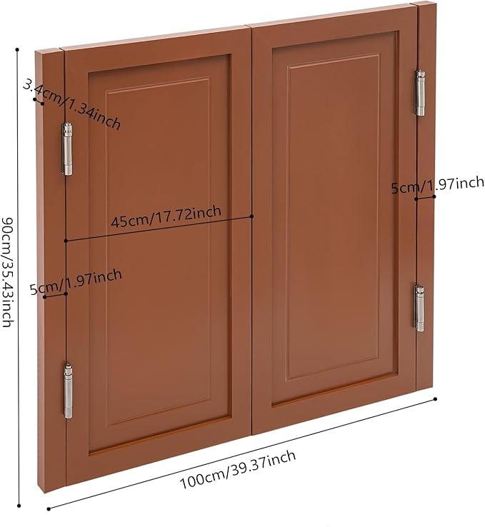 Solid Wood Interior Swing Door with Metal Hinges - Swinging Cafe Doors for Kitchen, Stairs, Bedroom Entrance & Partition (Brown, 39.37"X35.43")