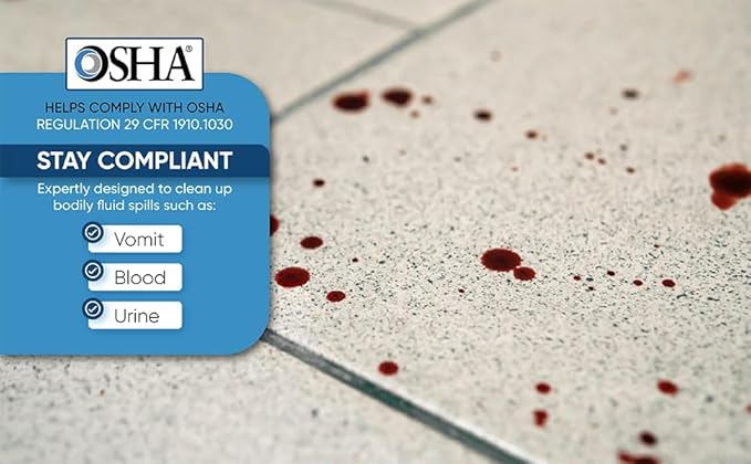Bloodborne Pathogen & Vomit Cleanup Kit - Be OSHA Compliant| Comprehensive First Response Spill Kit for Bodily Fluids | Bodily Fluid Clean Up Bag| Ideal for Schools, Restaurants & Retirement Homes