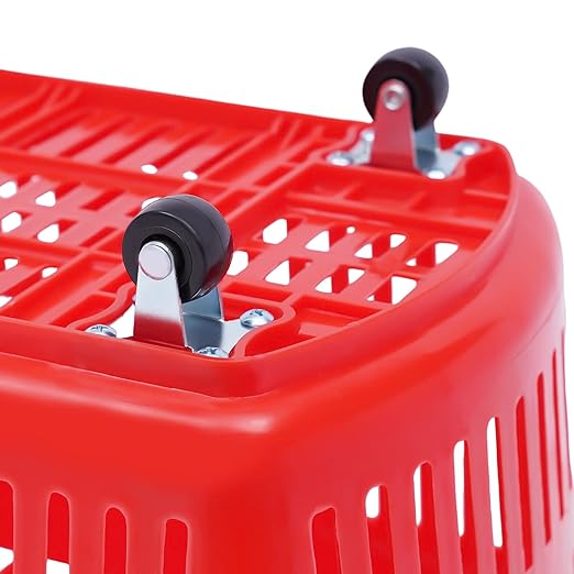 Rolling Shopping Baskets, 6PCS Shopping Carts 35L/9.2gal Plastic Rolling Shopping Basket with Wheels and Handle for Carrying and Storing Clothing Groceries (Red)