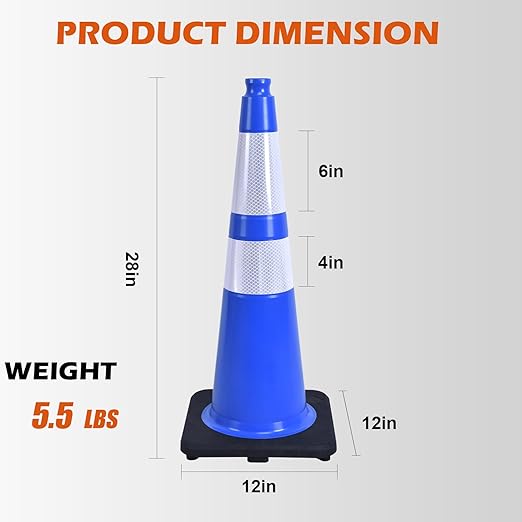360 Pack 28" Blue Traffic Cones with Black Base – Durable Bulk Traffic Cones for Construction Sites, Events, and Parking Areas (360, Blue, 28 Inch)