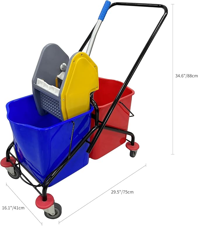 6.6 Gallons x 2 Commercial Mop Bucket with Wringer & Steel Frame | Heavy Duty Dual Bucket System | Separate Dirty Water On Wheels for Janitorial