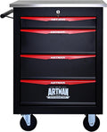 4-Drawer Heavy-Duty Rolling Steel Tool Cart with Handle&Wheels, Metal Storage Organizer Cabinet, Tool Chest for Efficient Tool Storage in Garage, Warehouse, Workshop, Repair Shop, Black&RED