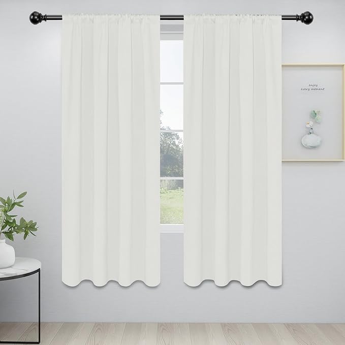 Easy-Going Rod Pocket Blackout Curtains for Bedroom, Room Darkening Window Curtains for Living Room, Thermal Insulated Noise Reduction Solid Window Drapes, 2 Panels(34x72 in, Ivory)