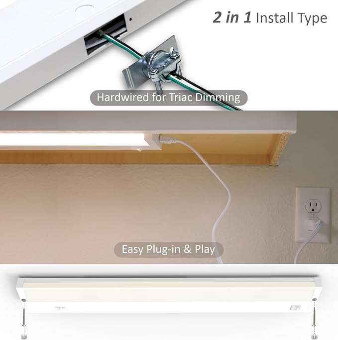 LED Under Cabinet Lighting Hardwired or Plug in, 32 Inch 16W, Dimmable 5 Color 2700K/3000K/3500K/4000K/5000K, Linkable Eyes Care Design Counter Lights for Kitchen, Sink, ETL Listed, White
