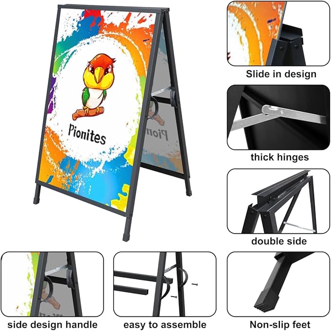 Heavy Duty Slide-in Folding A Frame Sign Sidewalk Sign 24x 36 Inch Steel Metal Double-Side Pavement sign Corrugated Plastic Poster (2PACK-24x36 inch(Frame only))
