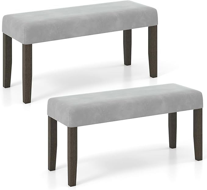 Giantex 42" Upholstered Dining Bench with Velvet Padded Seat, Rubber Wood Legs, 800 Lbs Capacity, 2-Pack Entryway Bench for Bedroom End of Bed, Dining Room, Hallway, Living Room, Kitchen, Grey