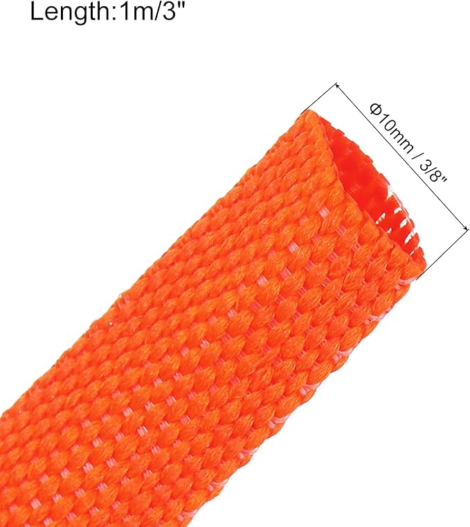 MECCANIXITY Braided Cable Sleeves Heat Shrinkable Fabric Sleeving, 3/8" 3ft Orange 2:1 Ratio Heat Shrinkable Cord Protector for Harness Cable, Network Cable Protection, Cable Management