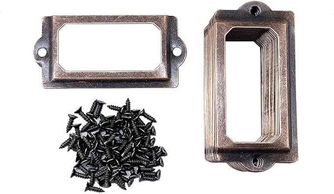 [32 Pack] Antique Copper Office Library File Drawer Cabinet Card Tag Label Holder Metal Frame 70mm x 33mm