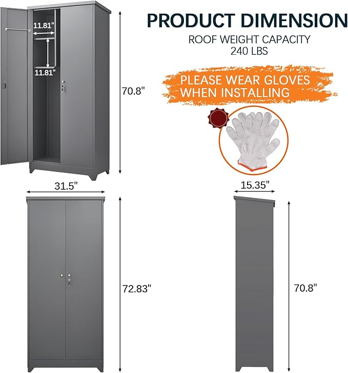 LUCYPAL Outdoor Storage Cabinet Waterproof,Metal Storage Shed with Shelves,Tool Shed with Lockable Doors and Slooping Roof for Garden,Backyard,Patio Lawn,Grey