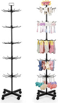 5-Tier Metal Spinning Display Stand Rack with Wheels, Black Iron, 50 Hooks, Lockable Wheels, Ideal for Jewelry, Accessories, Foods