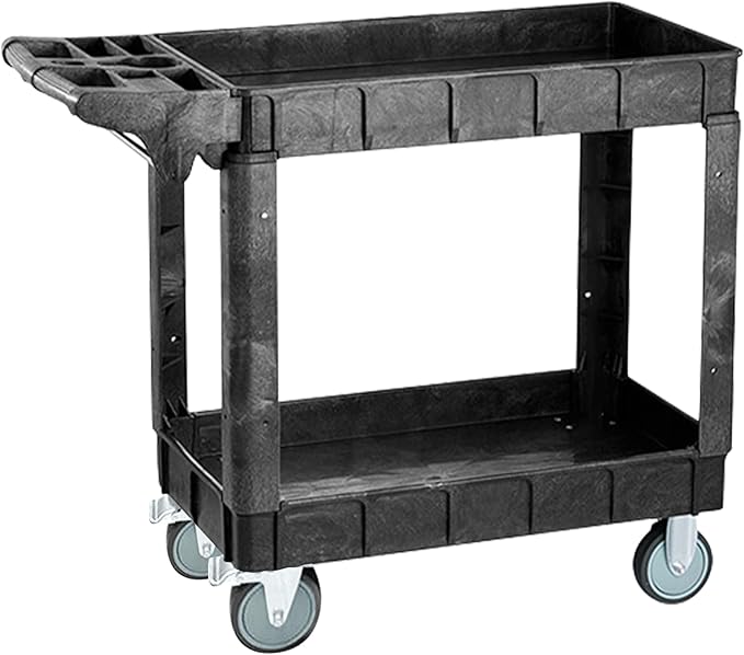 Heavy Duty Utility Service Cart 2 Shelves 550 Pounds Capacity Rolling Workshop Cart with Wheels Parts Cart for Maintenance Professional Worker Garden Garage (2 Tier, 40.5"D x 17.3"W x 34"H)