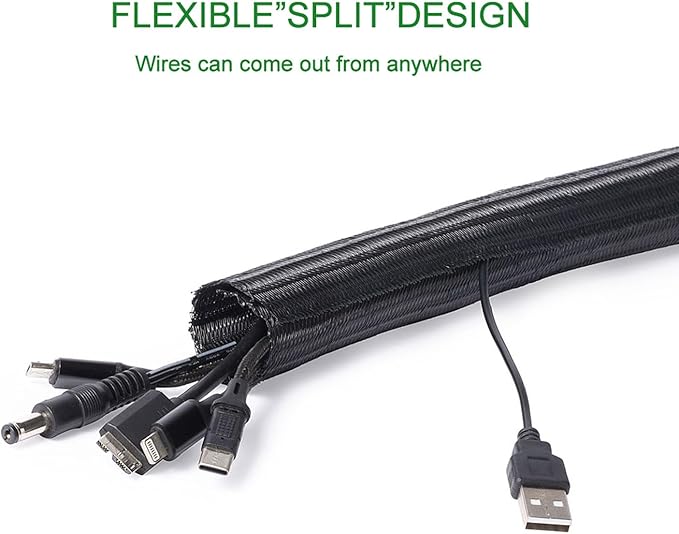 3/8" 50ft Braided Cable Sleeve Split Wire Loom Tubing – Expandable Cord Protector for USB, Power Cords, Audio/Video Cables – Cat Chew Proof, Durable Wire Management Sleeving (Black)