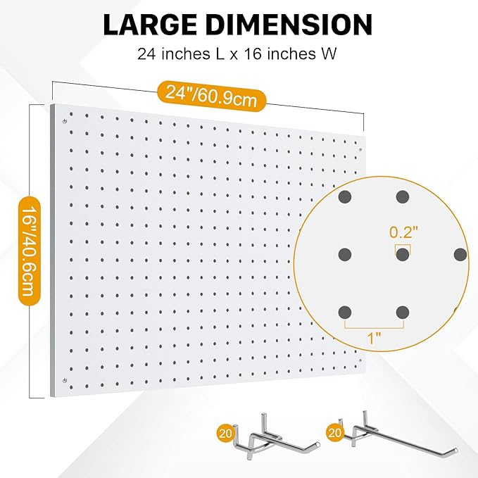 Peg Board, 4 Pack Metal Pegboard Panels White Pegboards Wall Organizer with Frame Large Heavy Duty Peg Board with Hooks for Walls Home, Garage Tool Storage, Office, Craft Room, Kitchen 24”×16”