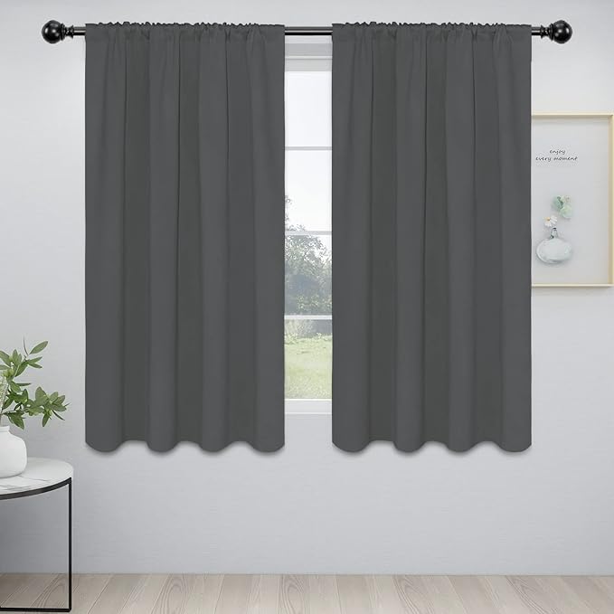 Easy-Going Rod Pocket Blackout Curtains for Bedroom, Room Darkening Window Curtains for Living Room, Thermal Insulated Noise Reduction Solid Window Drapes, 2 Panels(52x63 in, Gray)