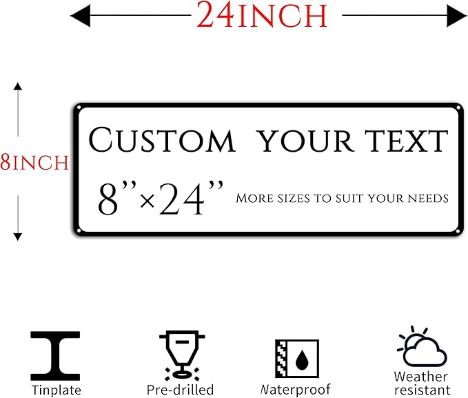 Custom Sign, Custom Indoor/Outdoor Decorative Sign，Reflective，Aluminum Weatherproof Metal Sign Multiple Sizes, Customize for street Business, Workplace, office, Home, Delivery Signs(8 * 24 Inch)