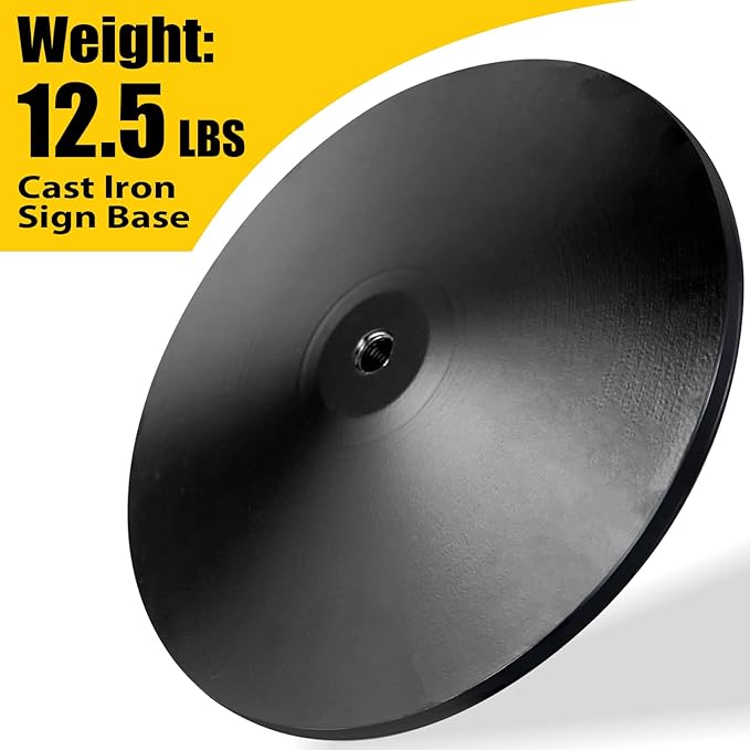 Heavy Duty Cast Iron Sign Post, 12" Round Base, 48" Movable Sign Stand