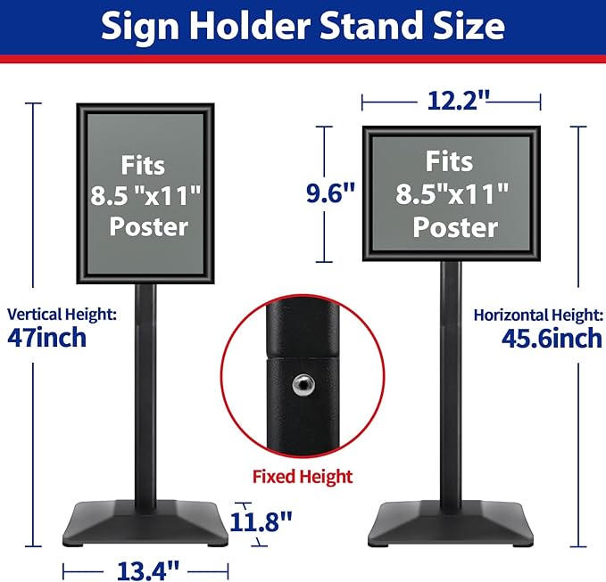 Business & Store Sign Holders 8.5x11inch 3Pack Adjustable Floor Standing Sign Holder with Heavy Duty Display Stand (Black, Silver)