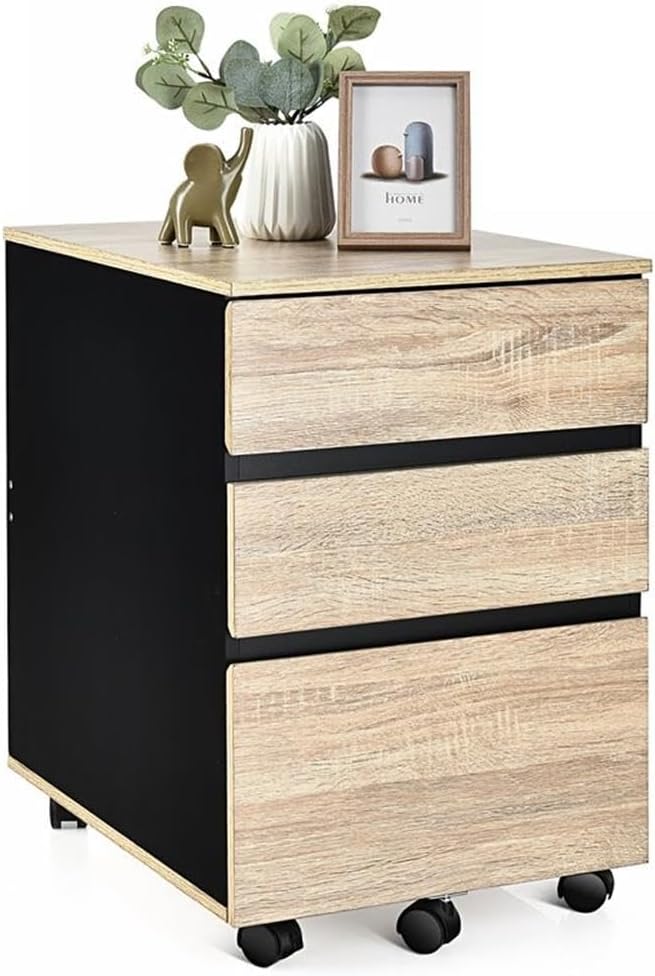 Pemberly Row 3-Drawer Engineered Wood Vertical Mobile Filling Cabinet in Natural