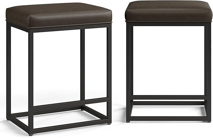 MAISON ARTS Counter Height 24" Bar Stools Set of 2 for Kitchen Counter Backless Modern Barstools Industrial Upholstered Faux Leather Stools Farmhouse Island Chairs, (24 Inch, Grey)