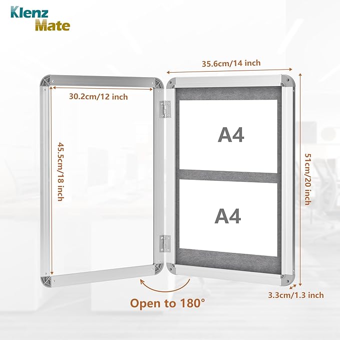 20"x14" Enclosed Cork Bulletin Board Tamper-Proof Dispaly Case,Grey Fabric&Aluminium Frame,Shatter Resistant Lockable Bulletin Board with Clear Acrylic Door for School,Office,Mall,Community,Hospital