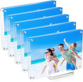 5 Pack Acrylic Picture Frame 4×6 Clear Double Sided Magnetic Photo Frame - Frameless Baby Friend Family Picture Desktop Display with Support Stand and Gift Boxes