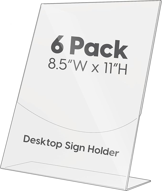 Mammoth DuraClear Acrylic Sign Holders 8.5 x 11 - Extra Thick and Durable Desktop Paper Sign Holders - Perfect for Retail and Booth Display Supplies - 6 Pack, Portrait