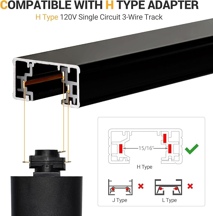VANoopee 6.6FT H Track Lighting Rails Black, H Type Track Lighting Kit with Floating Canopy Connector, End Caps, Live End Feeds, I Connectors, Compatible with Single Circuit H Style Track System